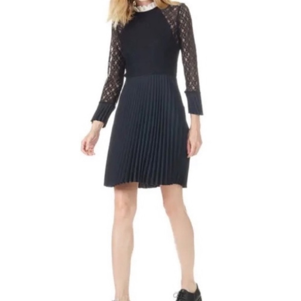 Sandro Short Pleated Dress with Victorian Collar